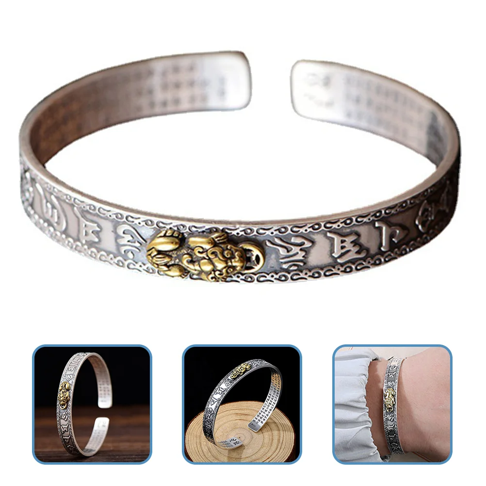 

Open Bracelet Chinese Word Cuff Bangle Heart Sutra Bangle for Men men adjustable bracelet wrist chain