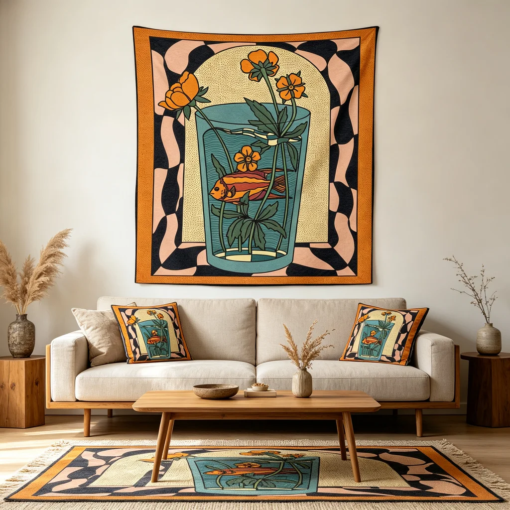 1PC Vase Fish Flower Art Print Backdrop Banner, Bedroom Living Room Photo Background, Polyester, Home Decor, Wall Art