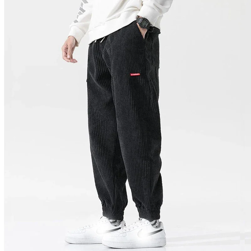 2024 Spring New Casual Loose Corduroy Solid Color Harem Pants Man Pockets All Match Fashion Male Trousers Streetwear Clothes