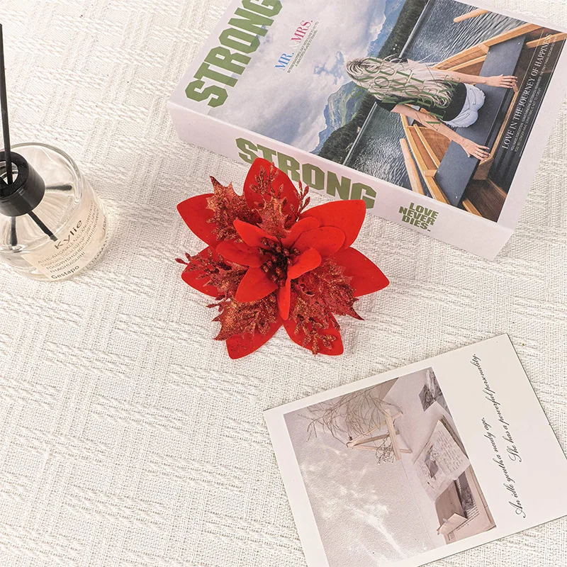 Bendable Washable Artificial Xmas Flower Heads, Plastic Floral Decor for Christmas Tree Wreath Ornaments