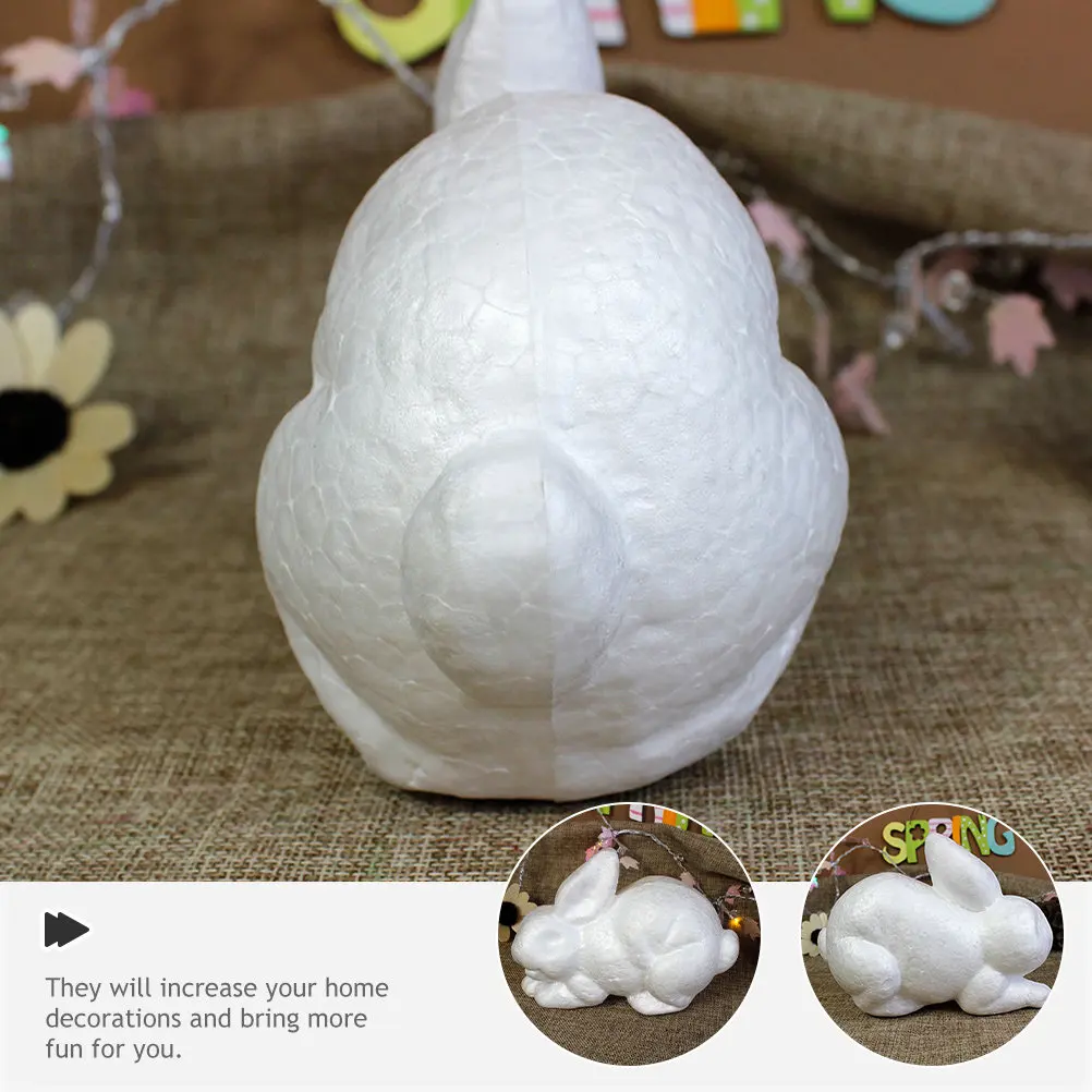 2Pcs Foam Rabbit Decorations White Smooth Surface DIY Painting Crafts Easter Tabletop Ornaments Kids Creative Hand Eye