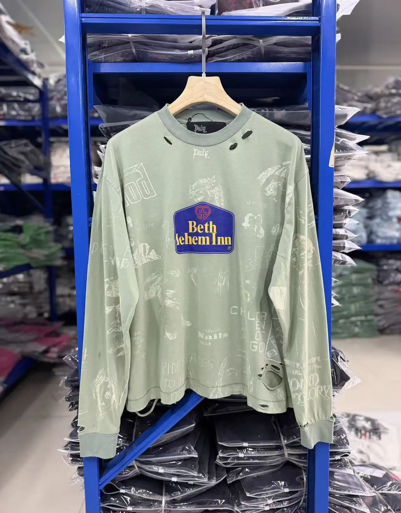 New Men paly Washed Green Ripped‌ holes T Shirts T-Shirt Hip Hop Skateboard Street Cotton T-Shirts Tee Top US size A102