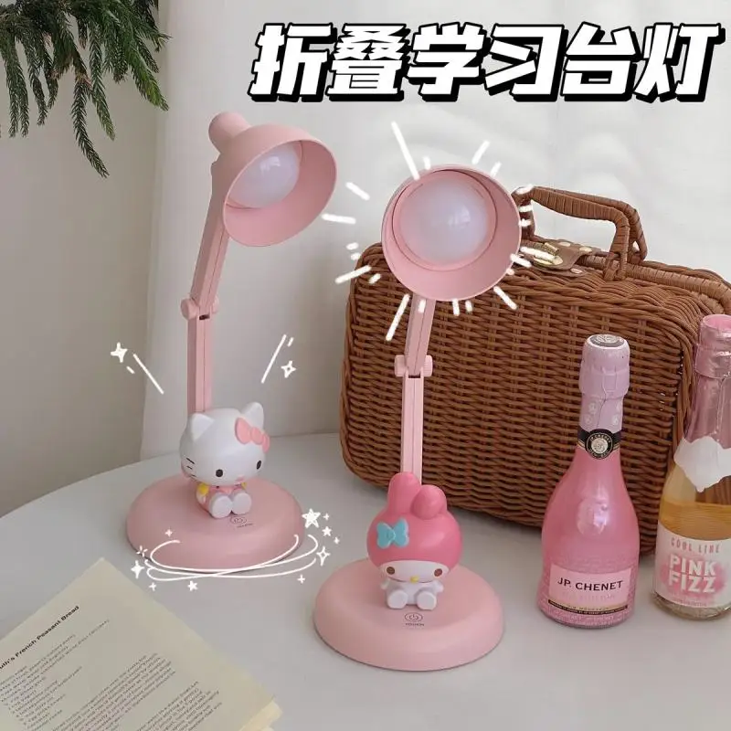 Cartoon Cute Hello Kitty Foldable Learning Desk Lamp Eye Protection Three Color Adjustable Bedroom Reading Nightlight Child Gift