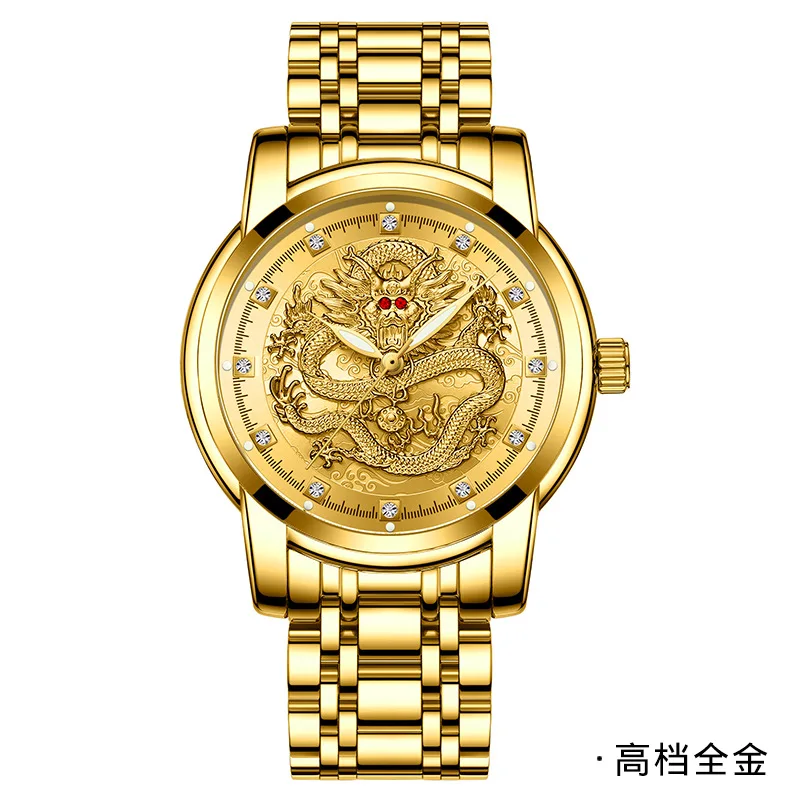 

2025 Hot Sale Golden Skeleton Men's Watch Waterproof Luminous Quartz Wristwatch with Stainless Steel Band