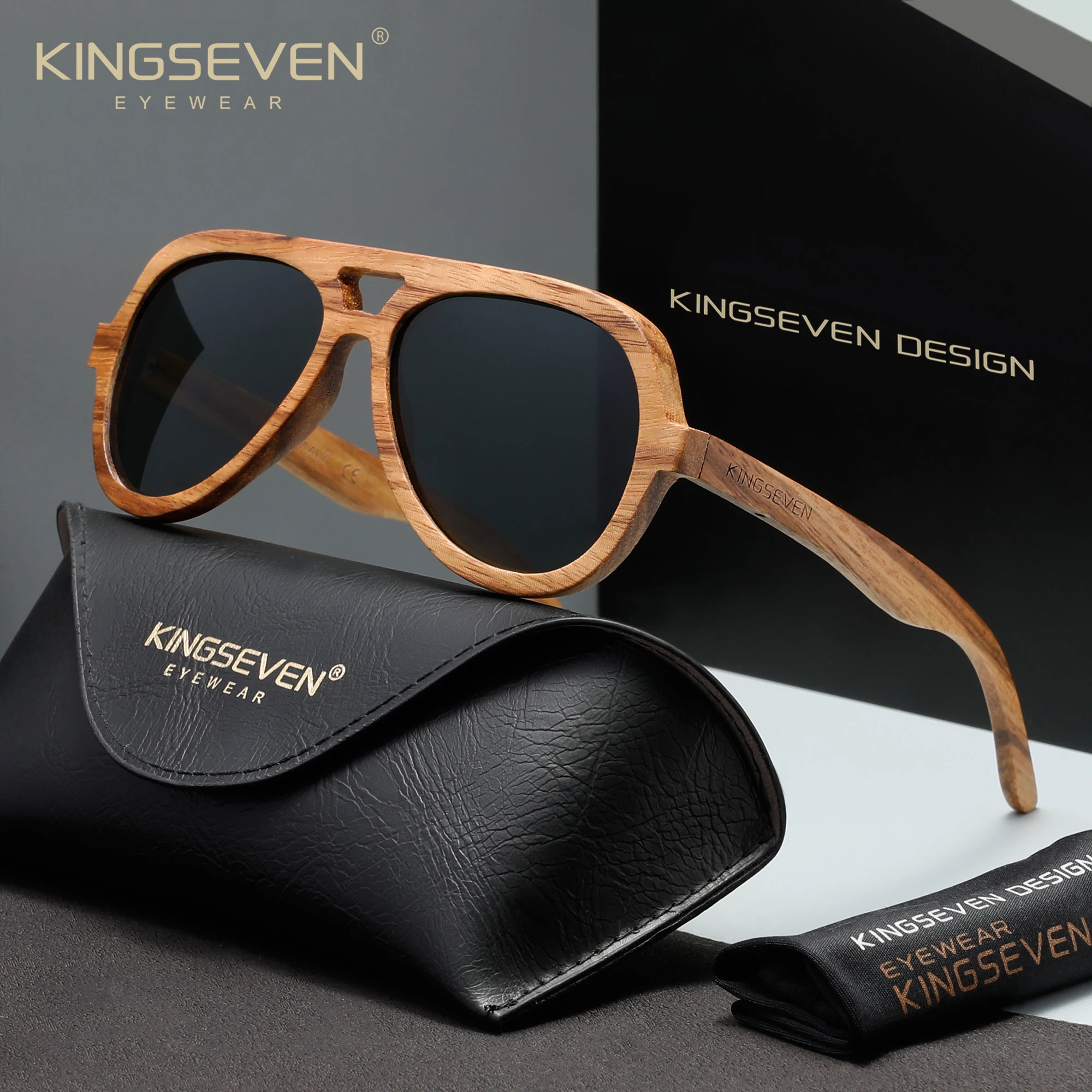 KINGSEVEN Retro Wooden Sunglasses Pilot Polarized Men/Women UV400 Outdoor Driving Walnut Luxury Fashion Eyewear