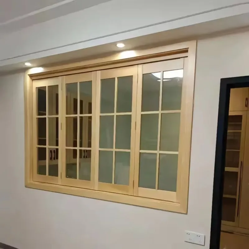 Wooden Window Frames Grille Design Wood Casement Window Folding High Light Transmittance Windproof for Farmhouse Exterior