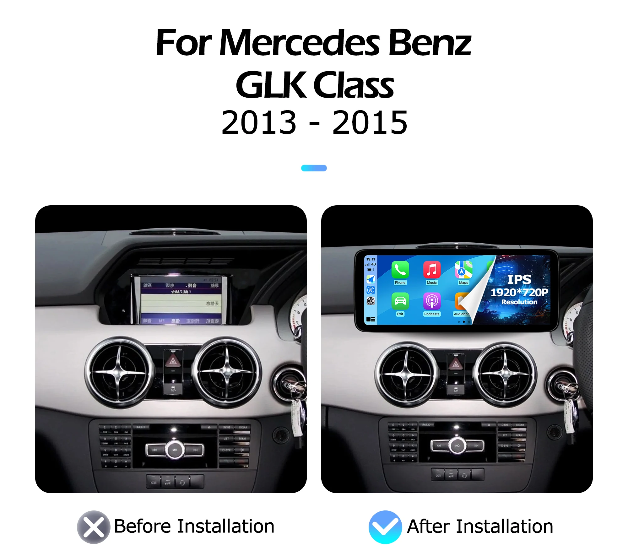1920*720P Android 15 12.3 inch For Mercedes Benz GLK 2013-2015 RHD Lntelligent Multimedia Touch Screen GPS WIFI 4G Carplay BT