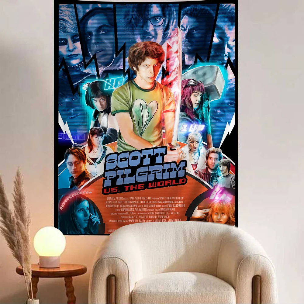 Vintage Movie Scott Pilgrim Vs. The World Cartoon Tapestry Art Science Fiction Room Home Decor Art Home Decor