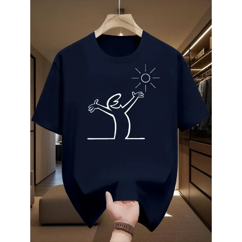 

Minimalist Happy Sunshine T-Shirt Line Art Graphic Tee Men Women Artistic Positive Vibes Shirt Gift Idea for Casual Daily Wear