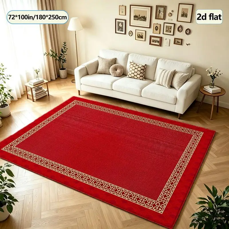 Red Chinese Classical Border Carpet Floor Decoration Holiday Square Carpet Suitable for Home Living Room New Year Interior Decoration