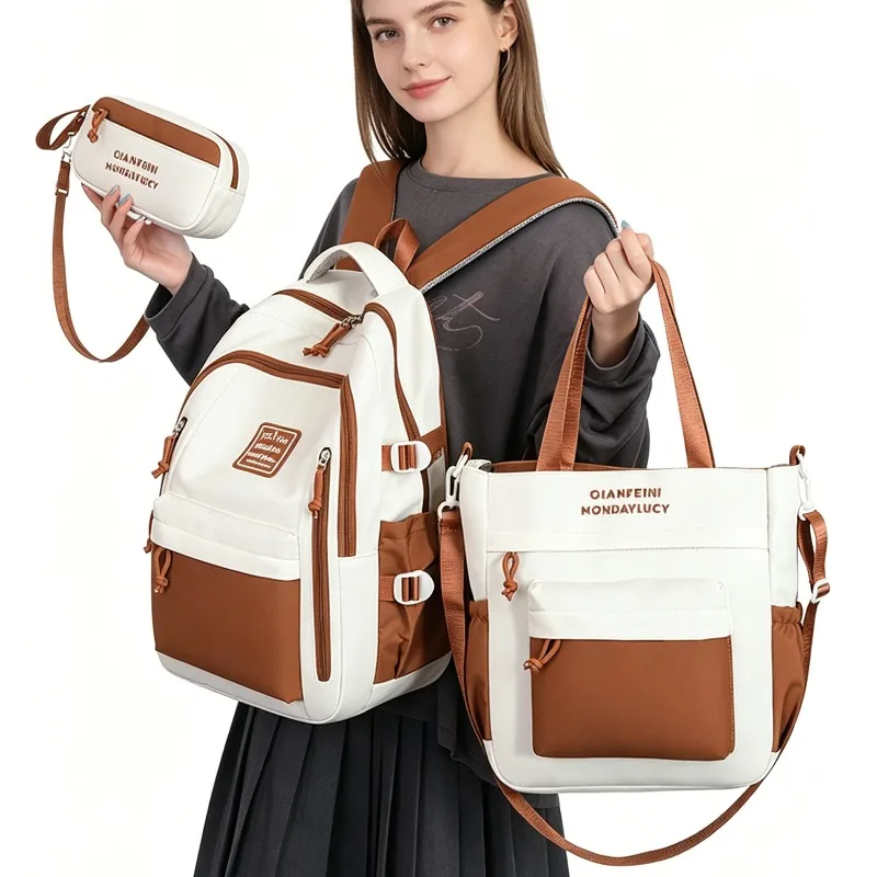 3pcs fashion casual versatile student backpack three piece set large capacity multifunctional women backpack school travel bag