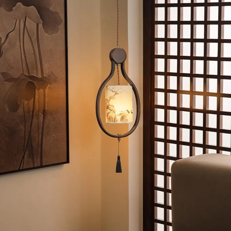 Song Dynasty aesthetic bedroom bedside chandelier, new Chinese style medieval style entrance aisle log wind chandelier