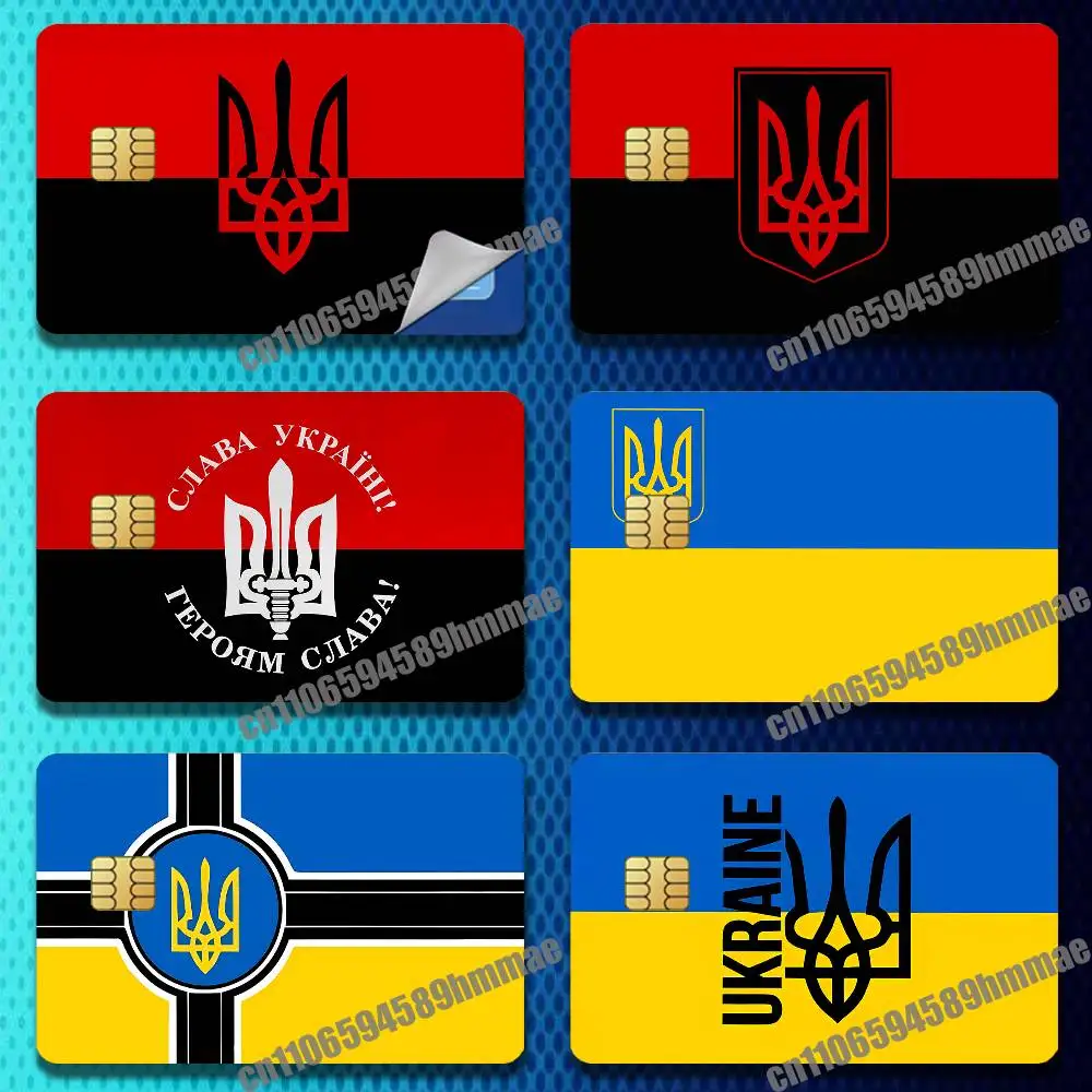For Ukraine Cross Ukrainian Flag Sticker Paper Skin Credit Bank Work Access Card Cover Self-adhesive Decoration