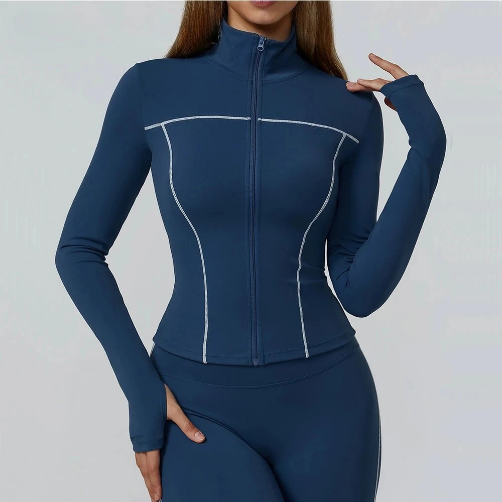 Windproof Tight Slim Women's Running Jackets Gym Yoga Sports Zipper Jacket Cycling Workout Coat Top Push Up Fitness Activewear