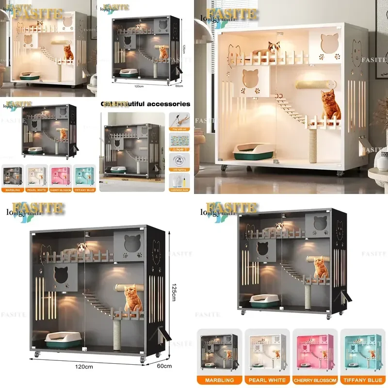 For Cat Large Solid Wood Villa Moisture Proof Closed Cage with Scratching Board Indoor Luxury Pet Furniture