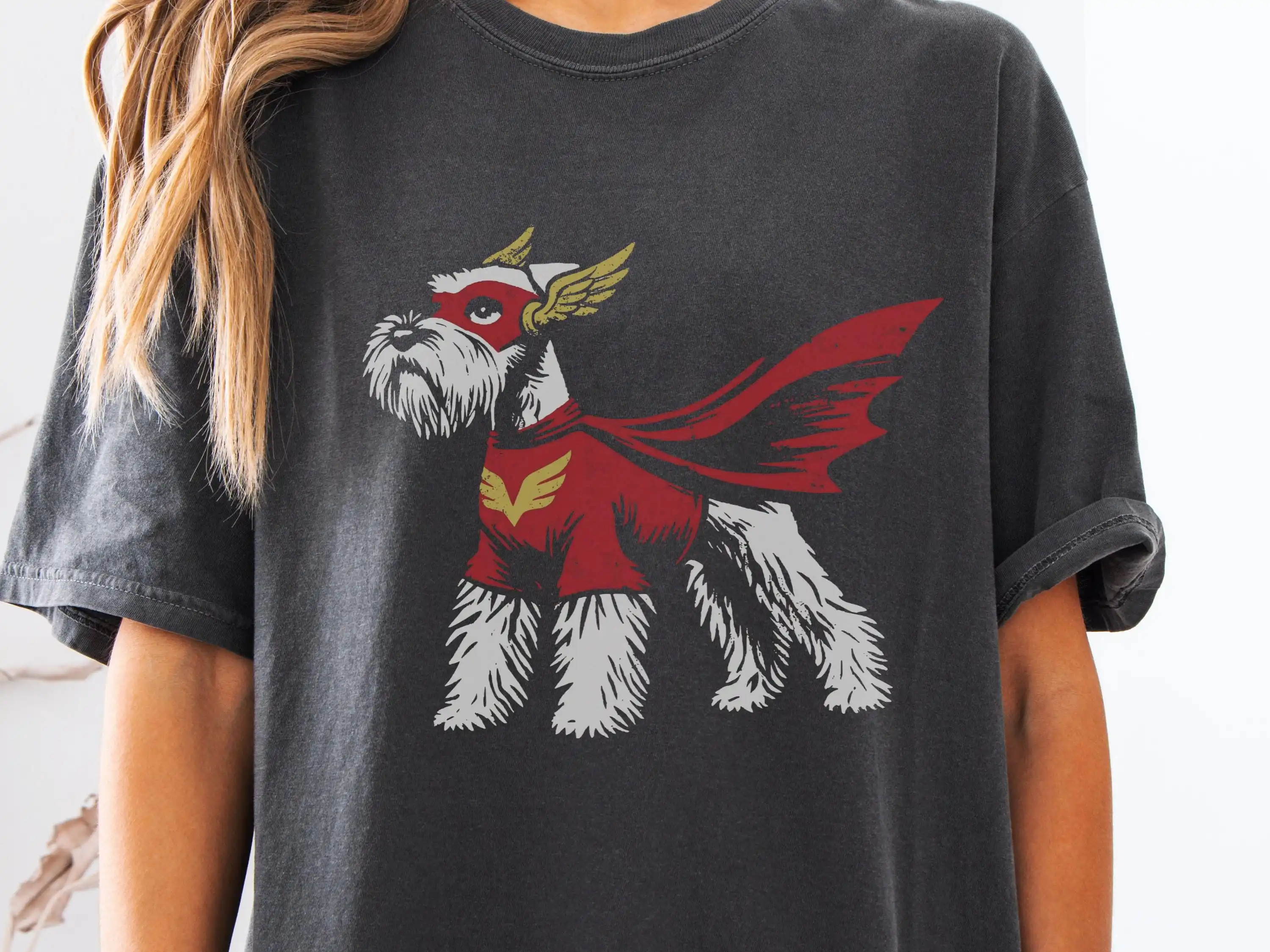 Camiseta de superhéroe Schnauzer en miniatura – Camiseta divertida de Schnauzer para fanáticos de los cómics, regalo para amantes de los perros velozes, camiseta con humor geek para amantes de las mascotas
