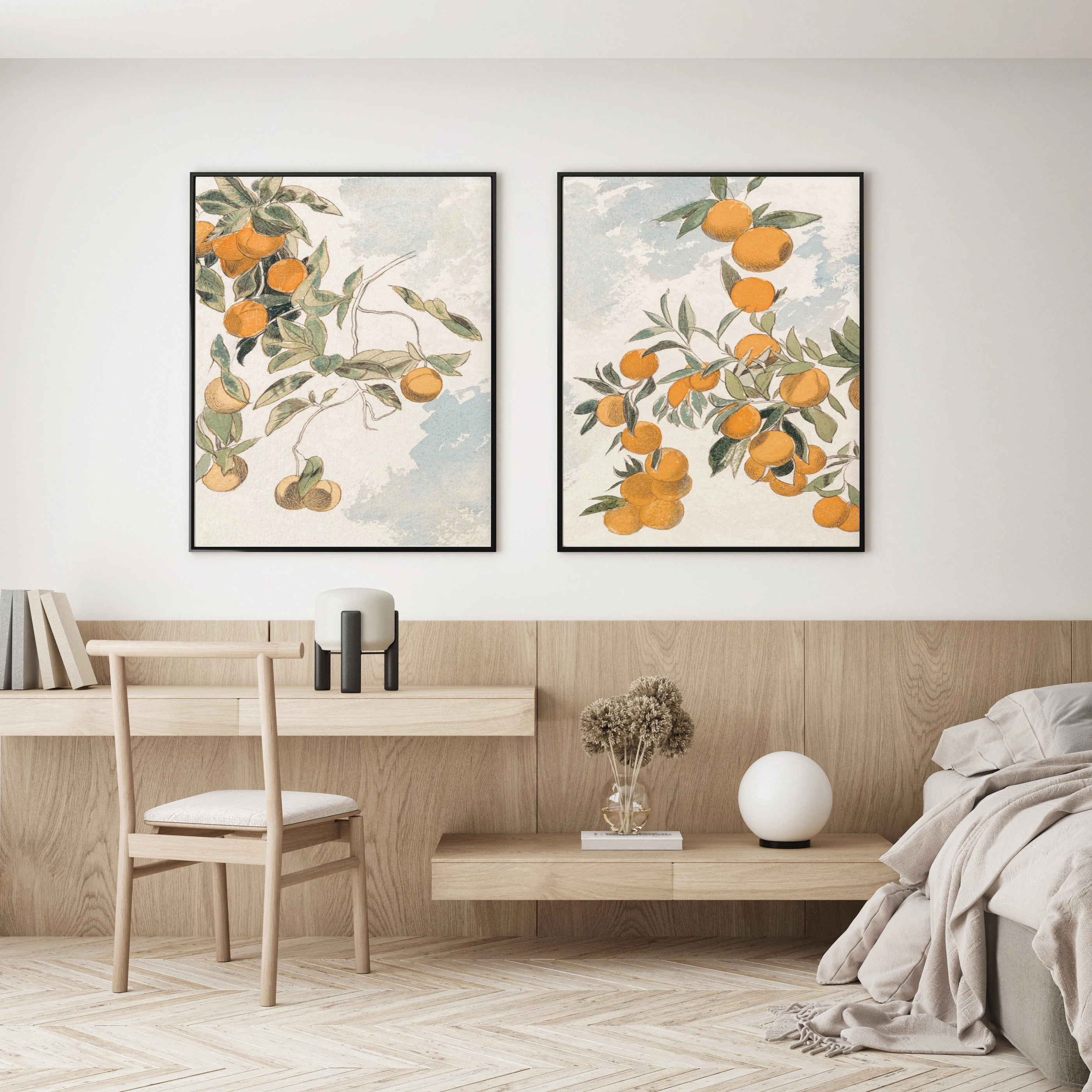 Orange Tree Set of 2 Prints, Orange and Lemon Printable Art, Citrus Wall Art, Kitchen Decor, Minimalist Wall Art