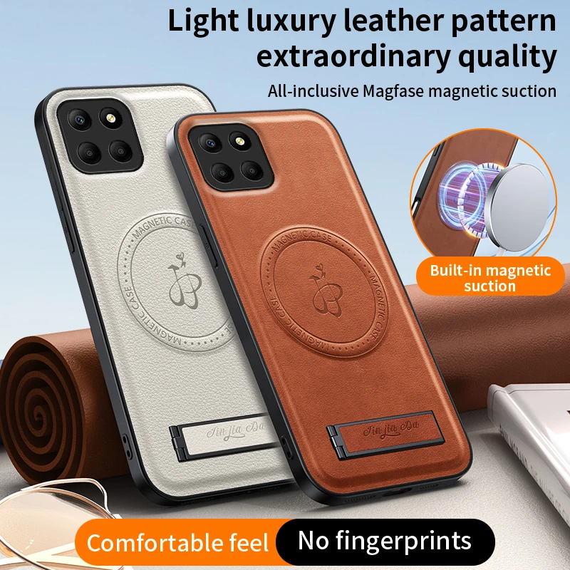 Magnetische Ständer Halter Leder Telefon Fall Für Honor X7C X8B X8C X9C X9B X9A 400 200 Magic 7 Pro Lite Drahtlose Lade Logo Abdeckung