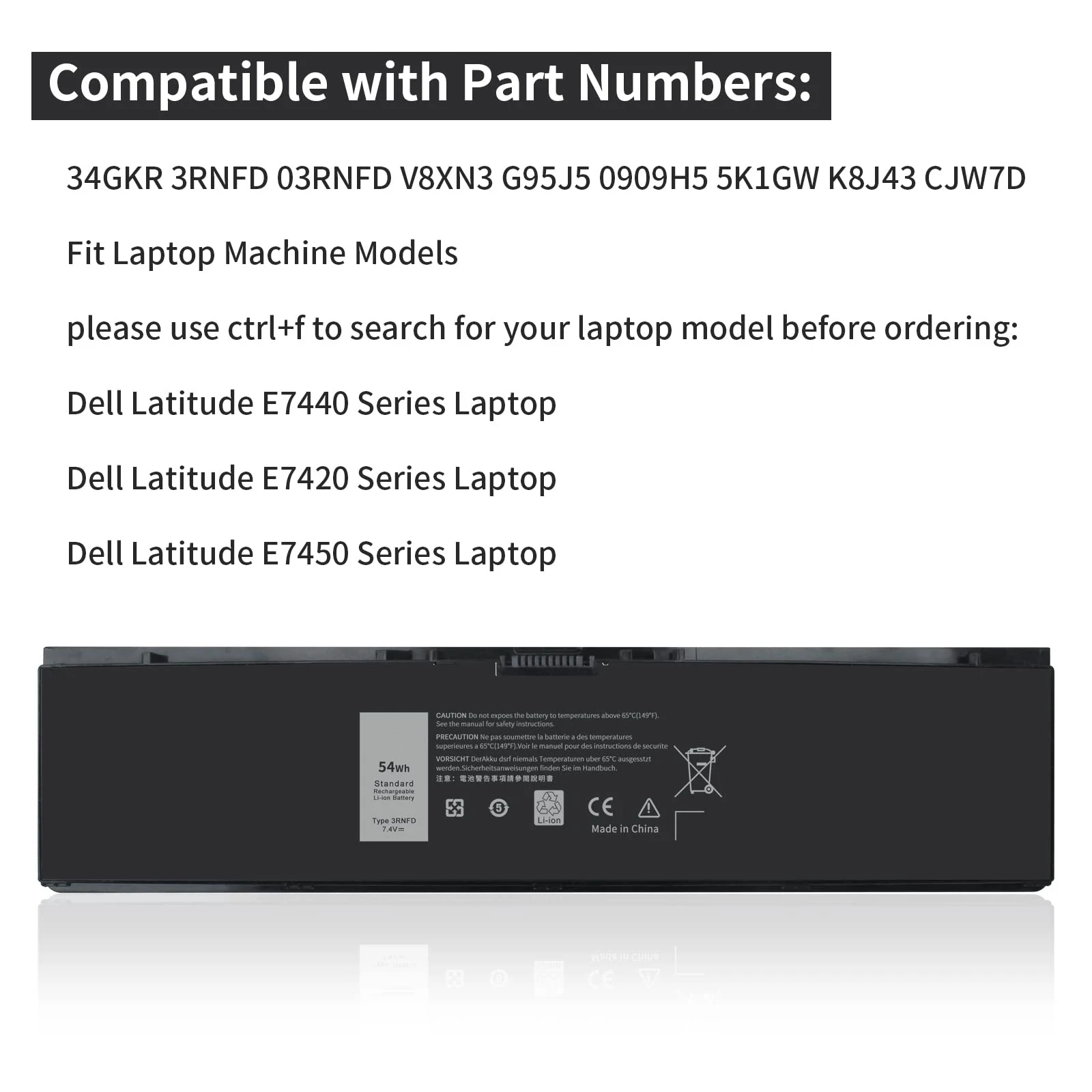 بطارية عالية السعة 54Wh E7440 3RNFD بديلة لأجهزة الكمبيوتر المحمول من Dell Latitude 14 E7450 E7420 Series V8XN3 34GKR 451-BBOG BBFV 7.4V