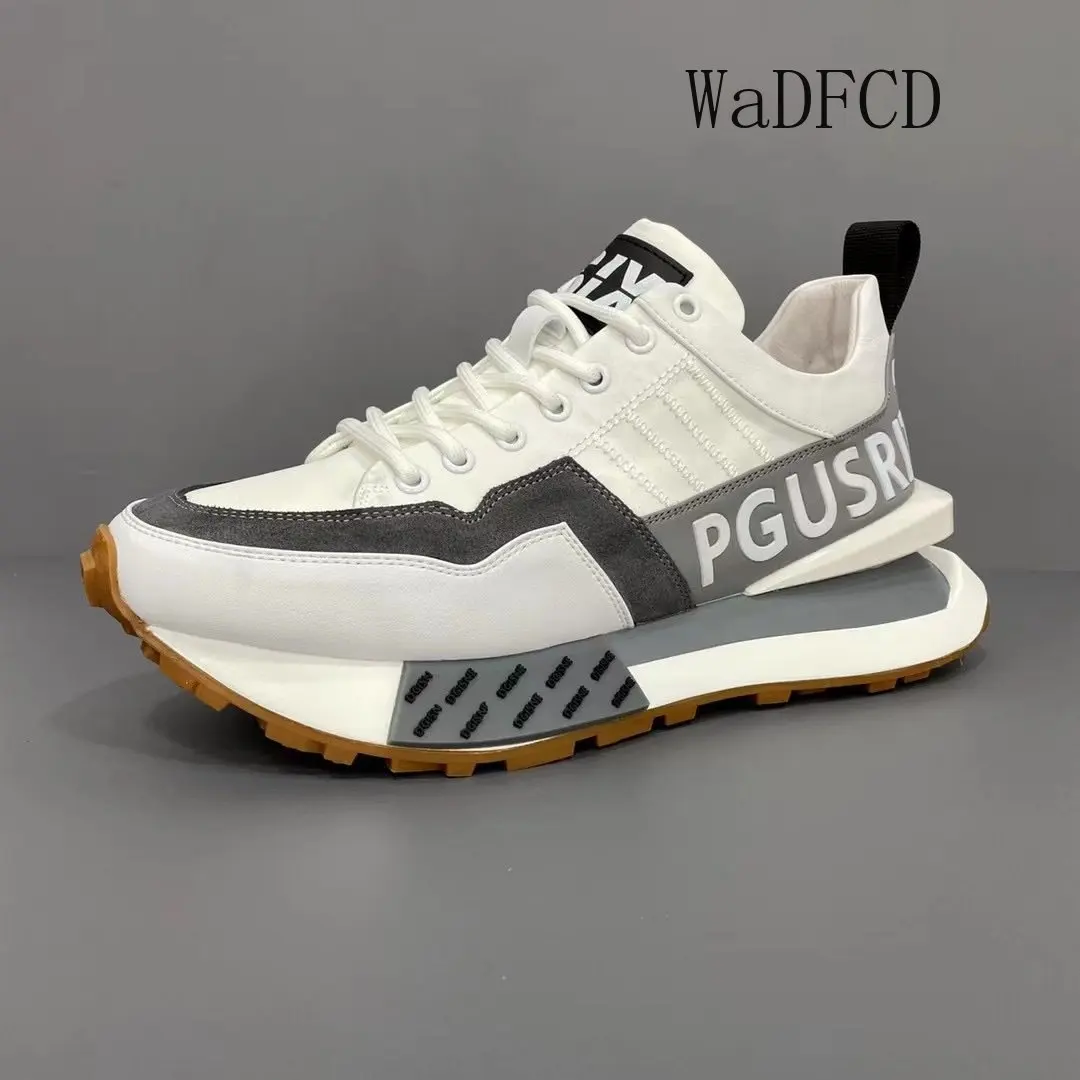 Chunky Sneakers Men Women Retro Running Shoes Fashion Casual Genuine Leather Fabric Breathable Height Increased Platform Shoes