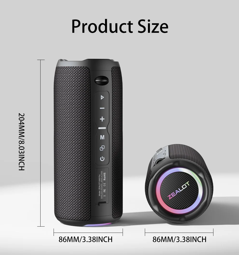ZEALOT-S49 PRO Portable Bluetooth Speaker 20W IPX6 Waterproof Speaker Powerful Sound Dual Device Pairing Wireless Speaker