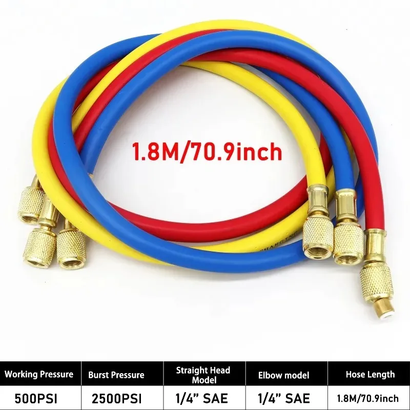 A Set Charging Hose Tube Kit Hose Low Loss Fittings 0.9M-3M AC for R134A R12 R22 Refrigerant Air Conditioning Manifold Gauge