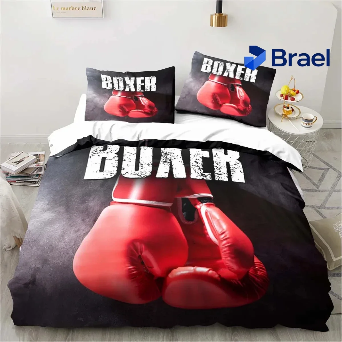 Exquisite Boxing Gloves Boxer Fighting Bedding Set,Duvet Cover Bed Set Quilt Cover Pillowcase,King Queen Twin Size Boys Girls Ad