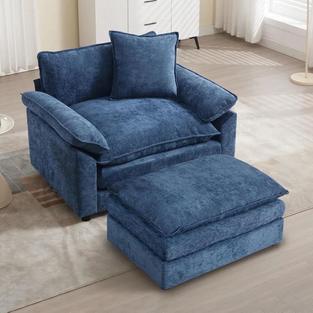 

Chenilli Oversized Accent Chair with Ottoman, Comfy Single Sofa Chair with Large Seat and Extra Wide Armrests