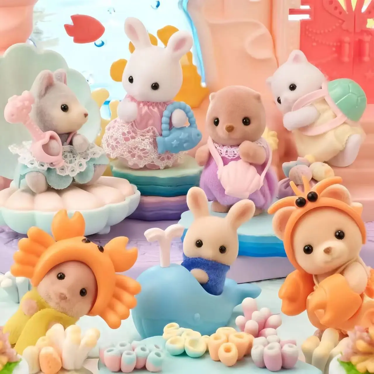 Ursprüngliche sylvanian ische Familien Anime Figuren Waldtiere Kuchen verkleiden Baby puppe Streifen Raum Ornamente Familien Spielzeug Geschenk