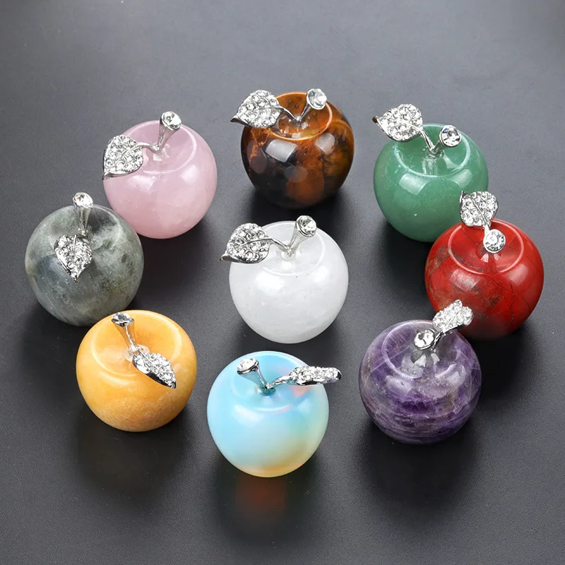 

Mini Lucky Apple Statue Natural Healing Crystal Stones Carved Figurine Craft Reiki Gemstones Household Desk Ornament Decoration