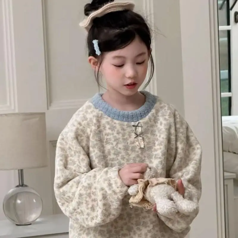Kawaii Casual Coat Set Fashion 2 Piece Set Children S Clothing New Autumn Winter Kids Homewear Floral Fleece Warm Casual Stylish