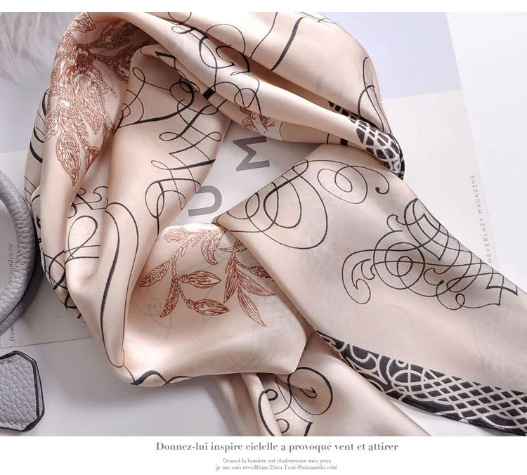 Luxus Apricot Print 70*70cm Seide Quadrat Schal Frauen Weiche Satin Haarband Halstuch Krawatte Weibliche Stirnband Foulard Tasche band Geschenk – Detail 5