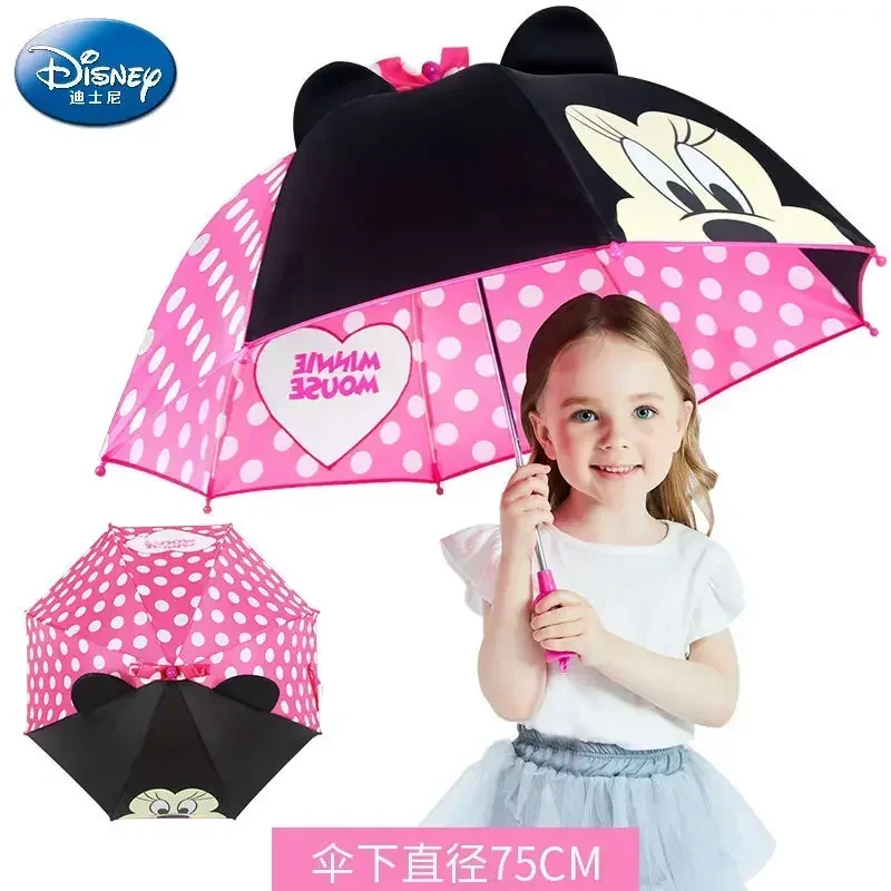 Disney Children Umbrella Portable Front Visible Mickey Minnie Mouse Frozen Princess Preschool Child Baby Boy Girl Kids Gift 2-6Y