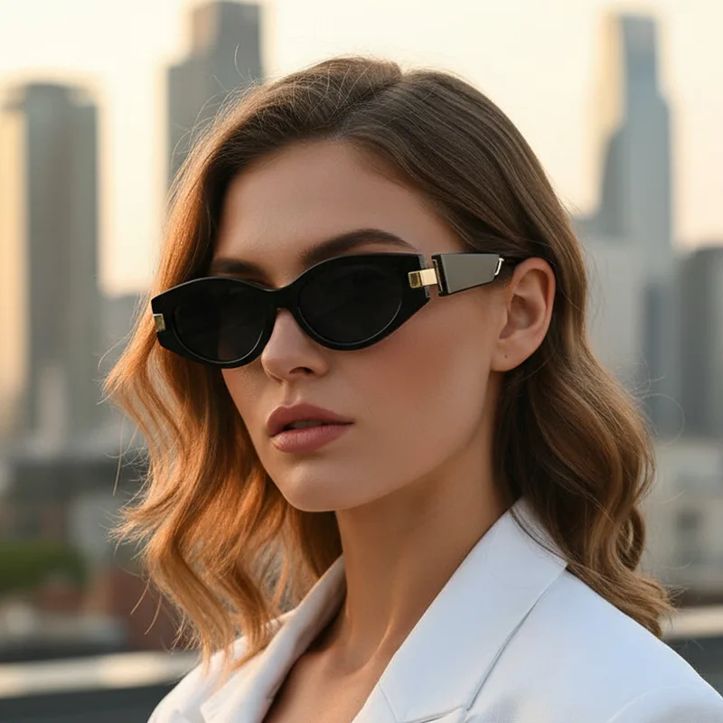 

New Fashion Women's Sunglasses Simple Cat Eye Glasses Small Frame Decoration Versatile Personalized Legs UV400 Sunshade Sunglass