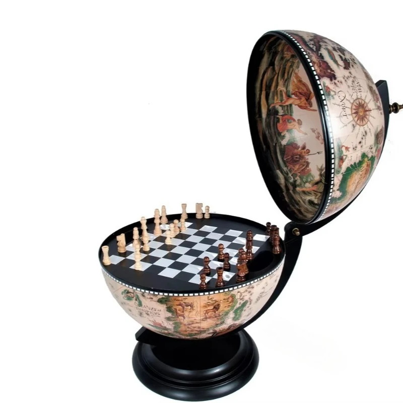 

Handmade white globe 13 inches with chess stand, retro-style decorated world map for home and office decoration