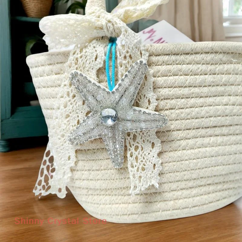 シングルココナッツパームツリーアップリケ、スパンコールヒトデとクリスタルアクセント、衣類用ハンドメイドビーズパッチ、バッグペンダント