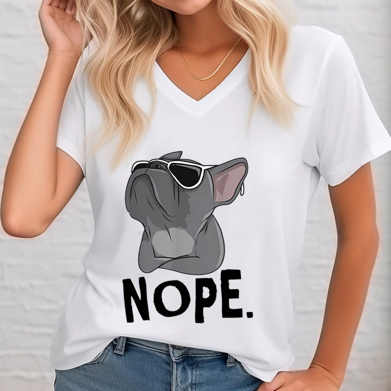 Fashion Funny French Bulldog Graphic T Shirts Women Nope Funny Printed T-shirt French Bulldog Lover Gifts Short Sleeve T-shirts