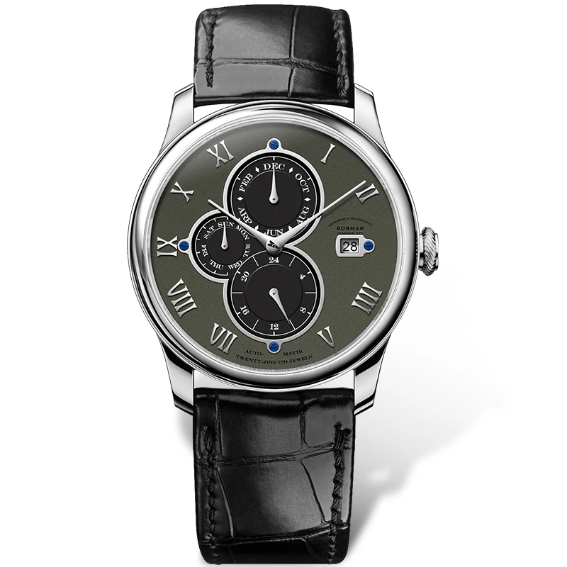 BORMAN Luxury Brand Orologio da polso automatico multifunzione da uomo Data Calendario Orologio classico in pelle Orologi automatici impermeabili