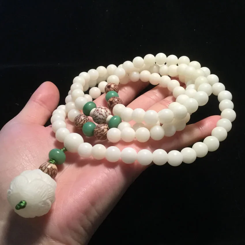 

Natural white jade Bodhi root bracelet for women hand String 108 Bodhi root Buddha bead bracelet gift accessories crafts