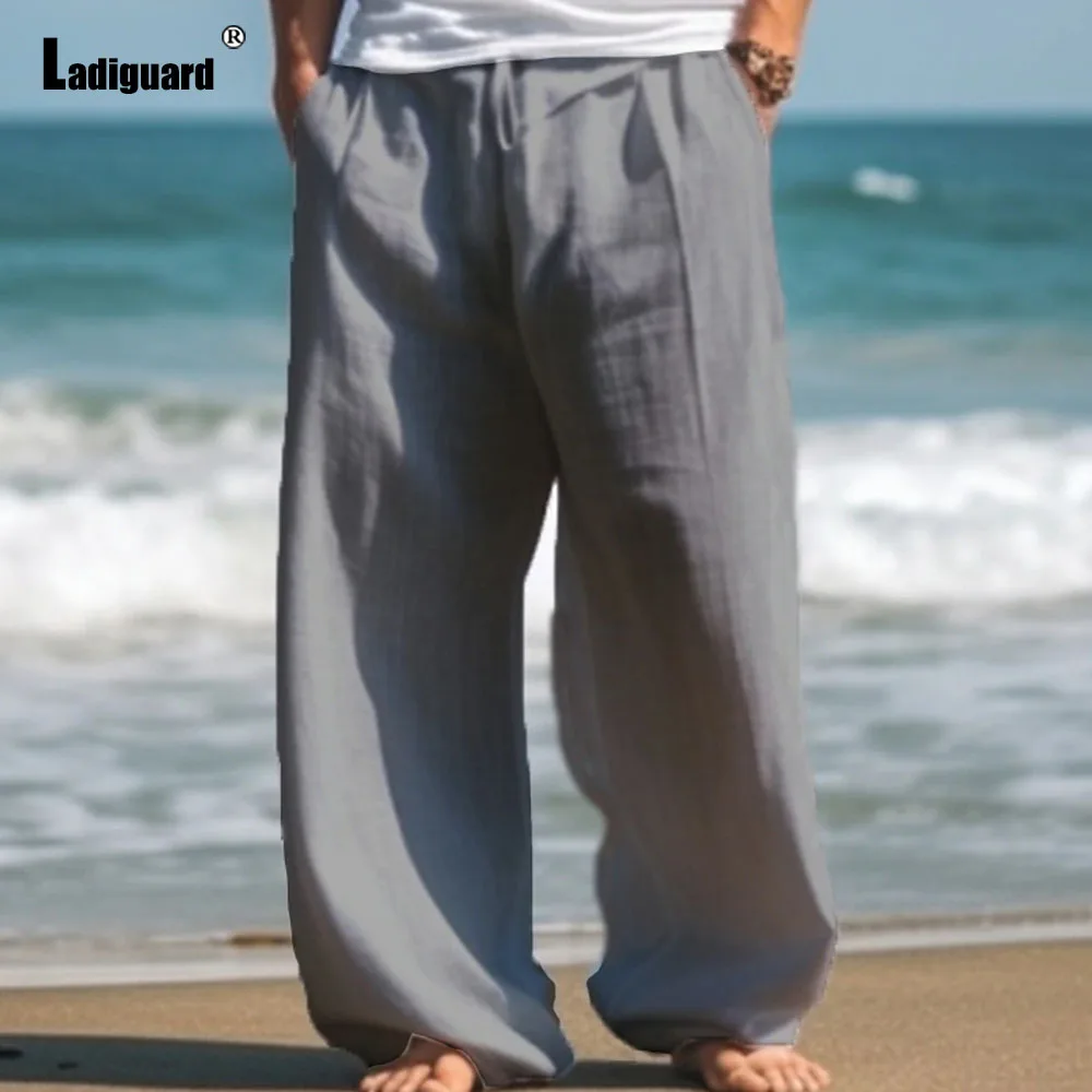 Ladiguard 2024 Men Casual Stand Pocket Pants Loose Basic Trouser Plus Size 3xl Mens Fashion Straight Leg Hotpants Male Beachwear