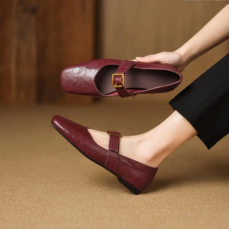 

Ins HOT Genuine Leather Shoes Flats Women Buckle Mary Janes Buckle Spring Summer Ladies Party Dress Shoes Fashion Footwear