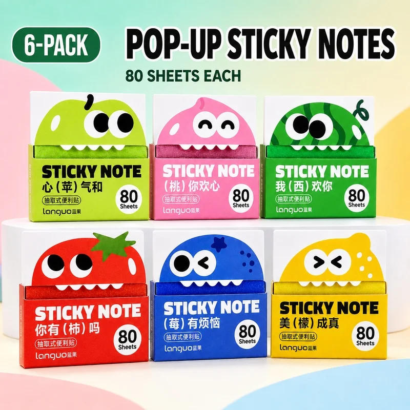6‑Pack Pearlescent Translucent Pop‑Up Sticky Notes, 80 Sheets Per Pad, for Highlighting, Marking, Study & Daily Use