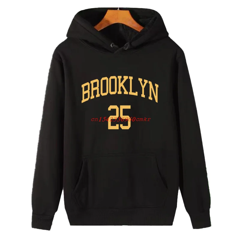 New In Sweatshirts Brooklyn 25 City Yellow Letter Graphic Hooded Sweatshirts Winter Essentials Hooded Sweatshirt Men's Clothing