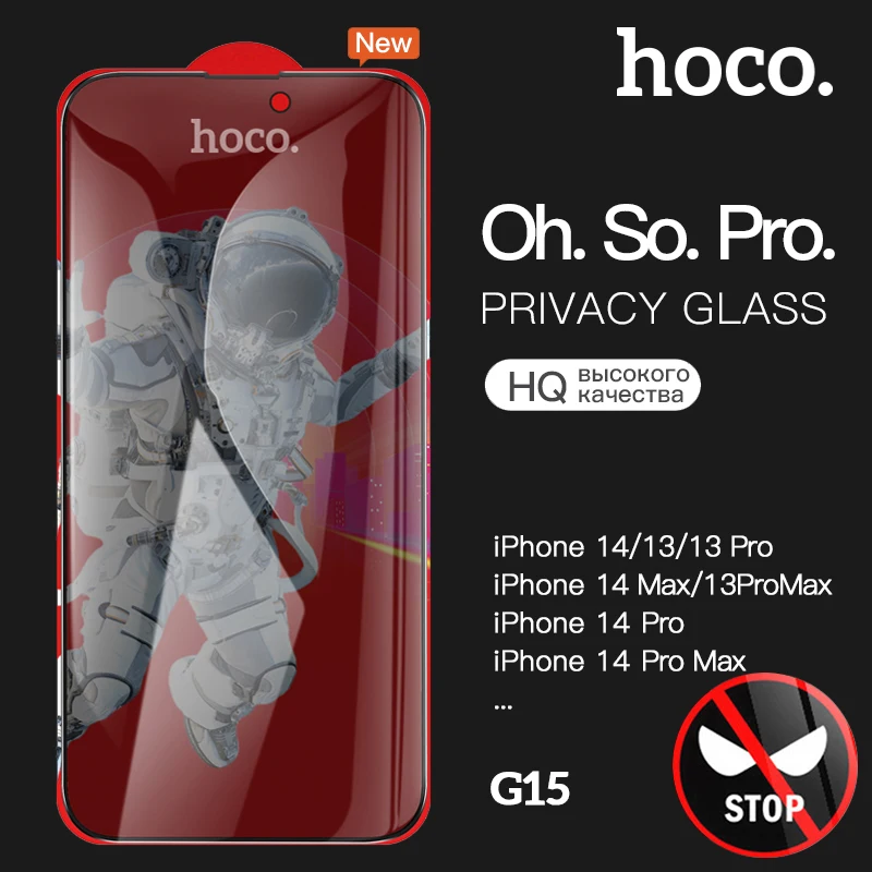 HOCO Tempered Glass For iPhone 15 14 Pro Max Plus Privacy Protection Full Protective For Apple Iphone13 12 11 X Screen Protector