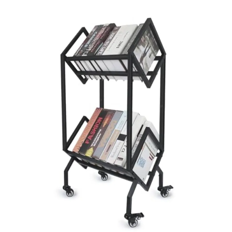 

with 360°Rotation Wheels 2-Tier Metal Book CartsUsed for Study Rooms Living Rooms Sofas and Beds Library Cart Slanted Bookshelf