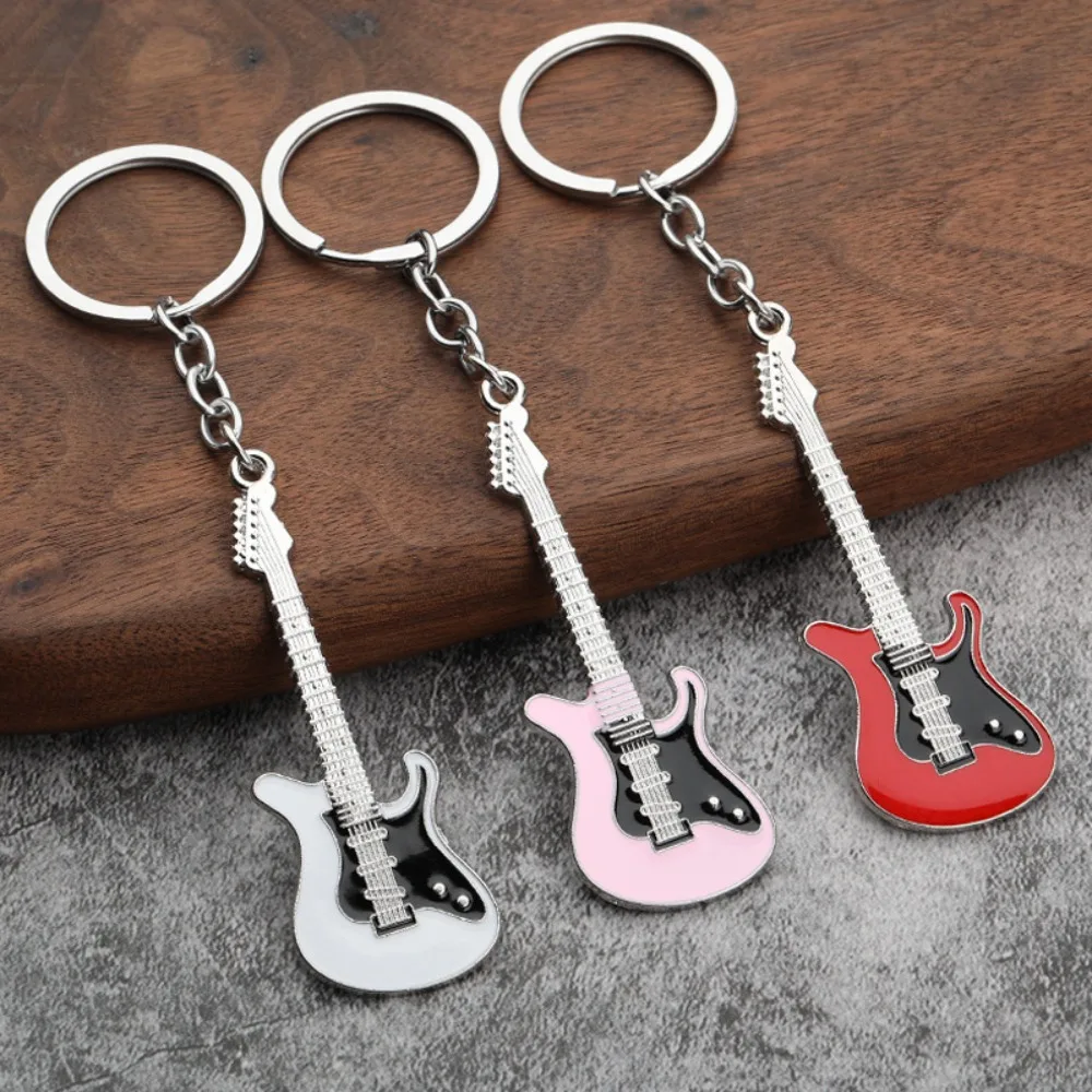 Trendy Zinc Alloy Guitar Keychain Musical Elements Bass Car Key Ring Portable Bag Pendant Travel Souvenirs