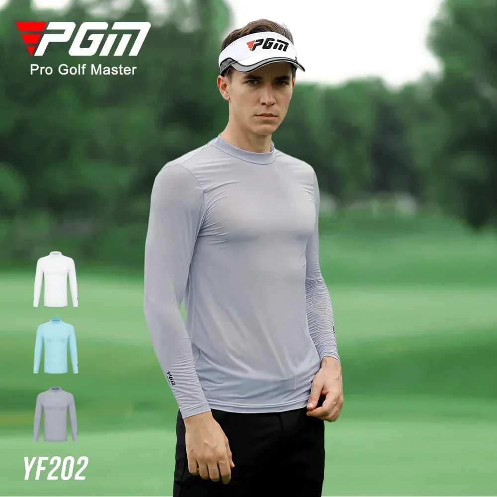 PGM Mens Golf Sun Protection Shirt Underwear Long Sleeve Summer Sun UV Protection Ice Silk T-Shirts Cooling Golf Apparel For Men