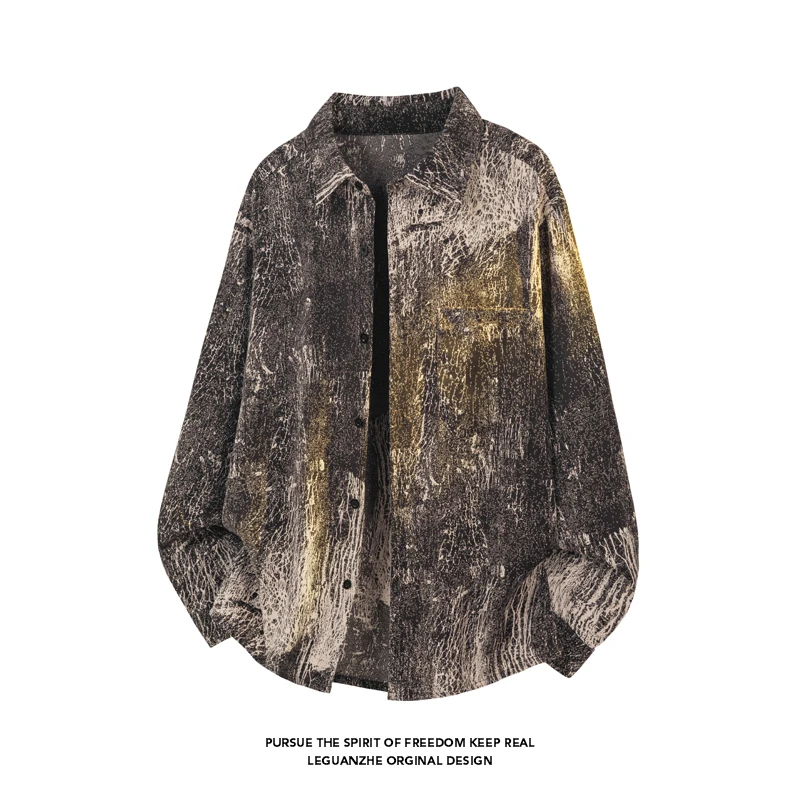 Men's Oversized Long Sleeve Button Down Shirt Abstract Tie Dye Graffiti Print Casual Streetwear Shirt with Chest Pocket Loose