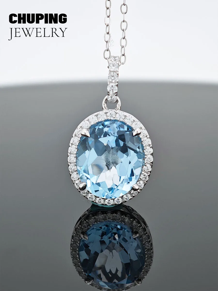 

Chu Ping Fine Jewelry Blue Topaz Oval Shape Necklace For Classic Party Birthday Valentine's Day Gift Charming & Exquisite