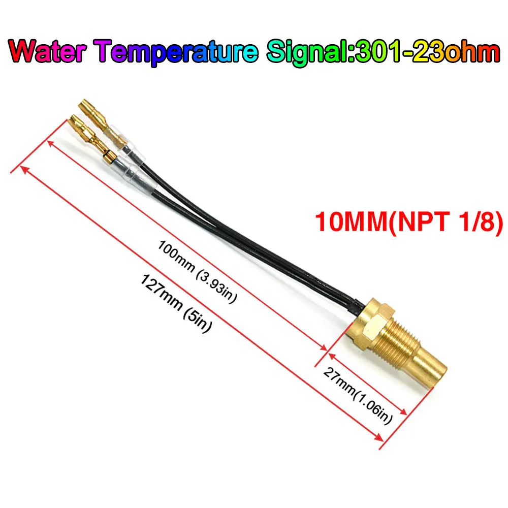 301-23ohm Water Temperature Sensor Sender Head Plug 10mm 1/8NPT Universal 12V 24V Sensors For Car Truck Water Temp Gauge